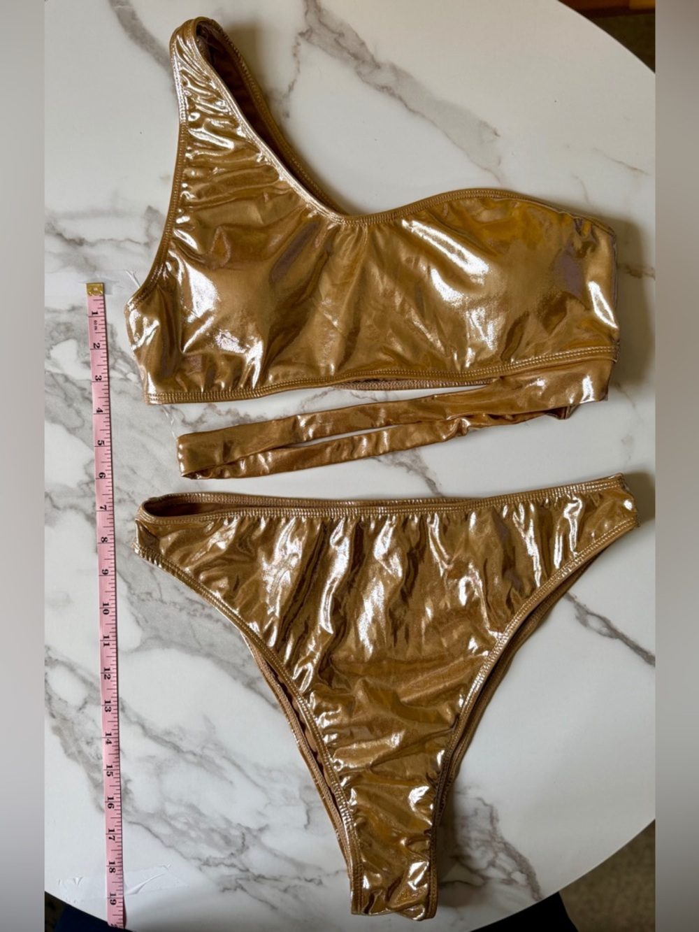 Source Unknown Metallic Gold One-Shoulder Bikini Set